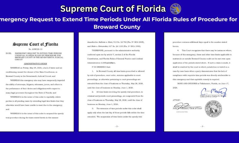 Florida Supreme Court Extends Procedural Deadlines for Broward County